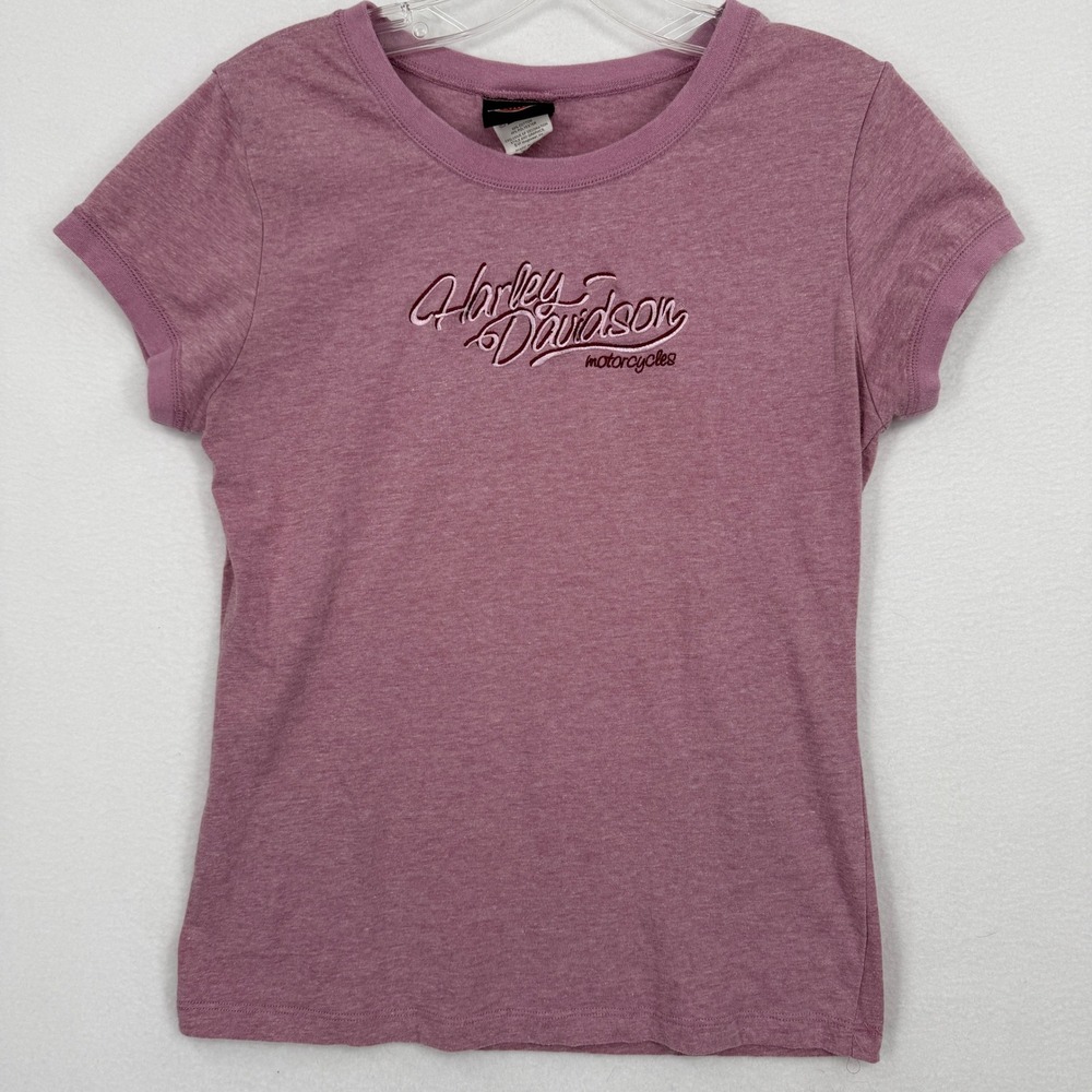 Y2K Harley-Davidson T-Shirt Women L Purple Scranton PA Embroidered Short Sleeve‎